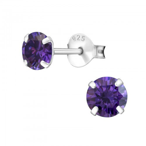 Children's Sterling Silver 'February Birthstone' Stud Earrings