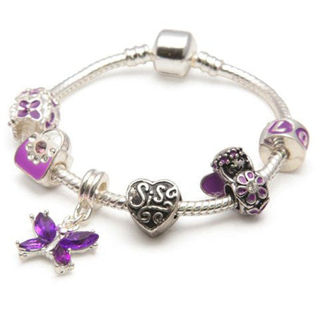 Children's Little Sister 'Purple Fairy Dream' Silver Plated Charm Bead Bracelet