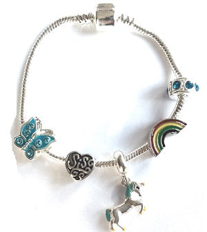 Children's 'Magical Unicorn 3rd Birthday' Silver Plated Charm Bead Bracelet