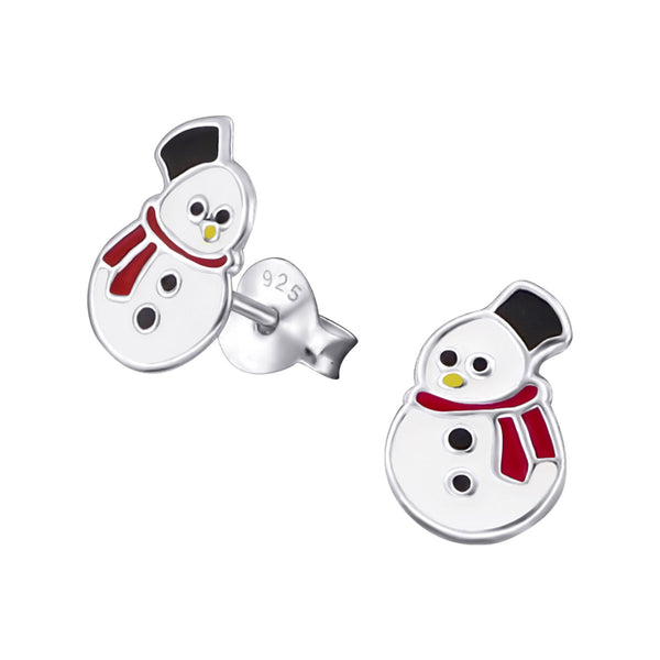 Children's Sterling Silver Christmas Snowman Stud Earrings