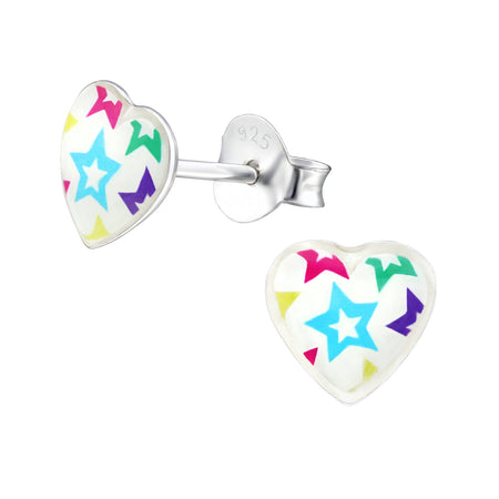 Children's Sterling Silver Rainbow Spot Heart Stud Earrings