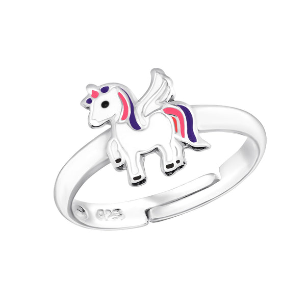 Children's Sterling Silver Adjustable White Unicorn Ring