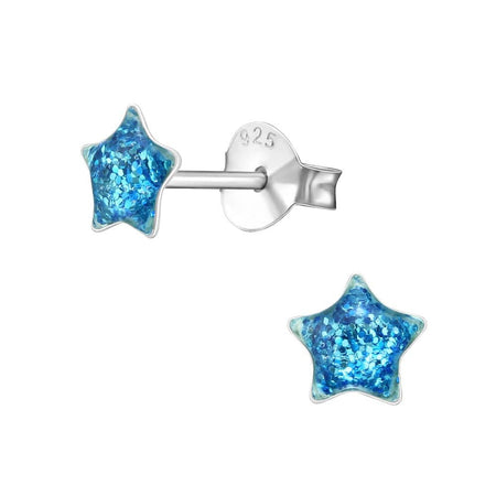 Children's Sterling Silver Blue Glitter Shell Stud Earrings