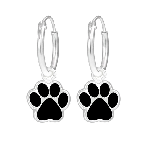 Children's Sterling Silver 'Black Paw' Hoop Earrings