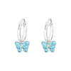 Children's Sterling Silver 'Blue Crystal Butterfly' Hoop Earrings