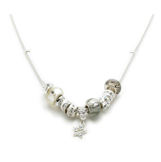 Silver Plated 'Champagne Glamour' Charm Bead Necklace