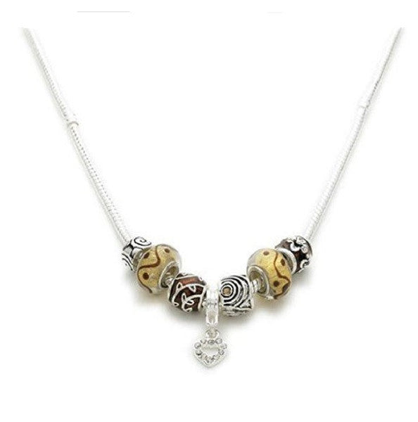 Silver Plated 'Cinnamon Swirl' Charm Bead Necklace