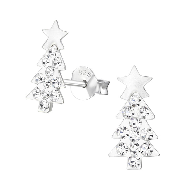 Children's Sterling Silver Sparkly Christmas Tree Stud Earrings