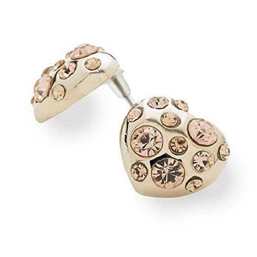 Designer Style Gold and Crystal Diamante 'Shimmer Heart' Adult Stud Earrings
