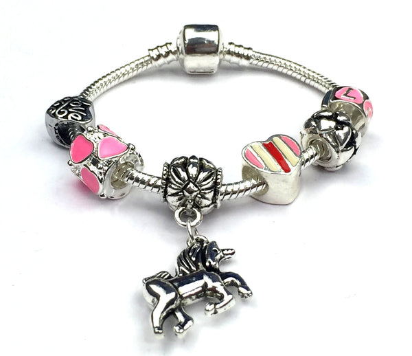 Children's 'I Love Unicorns' Silver Plated Charm Bead Bracelet