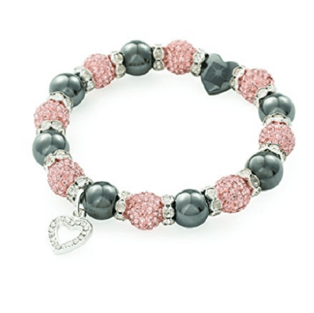 Adult's 'July Birthstone' Ruby Coloured Crystal Silver Plated Charm Bead Bracelet