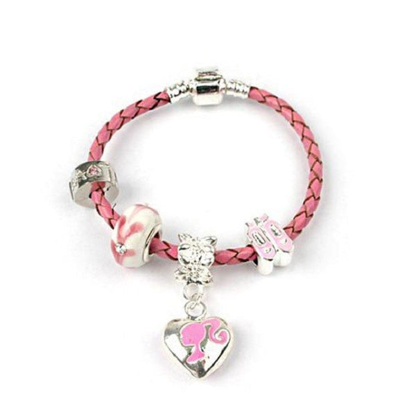 Children's 'Miss Pink' silver plated Pink Leather charm bracelet