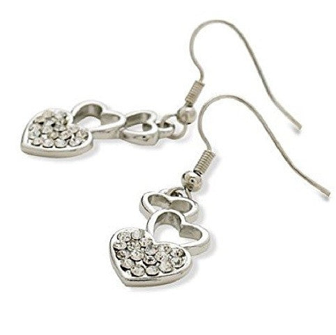 Designer Style Silver Tone and Crystal Diamante 'Love Me Do' Adult Drop Earrings