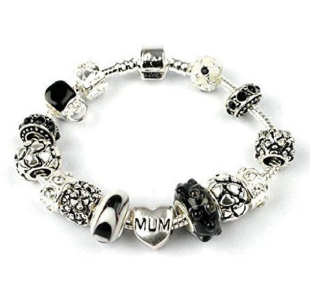 Mum 'Vanilla Kisses' Silver Plated Charm Bead Bracelet