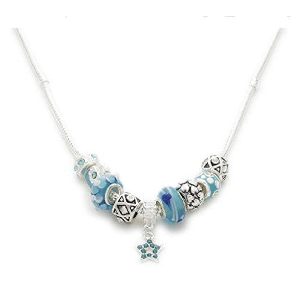 Silver Plated 'Misty Blue' Charm Bead Necklace