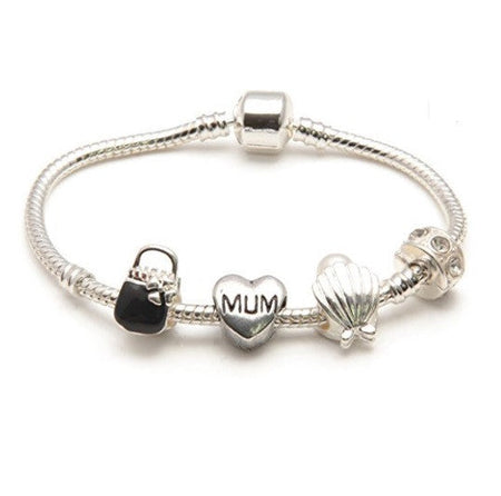 Mum 'Cascade Cream' Silver Plated Charm Bead Bracelet