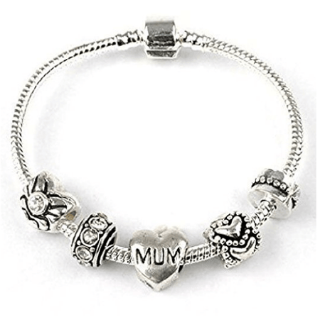 Mum 'Cascade Cream' Silver Plated Charm Bead Bracelet