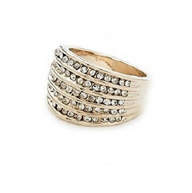 Designer Inspired Pale Gold and Crystal Diamante 'Done To Perfection' Cocktail Ring