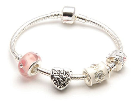 Teacher 'Cascade Cream' Silver Plated Charm Bead Bracelet