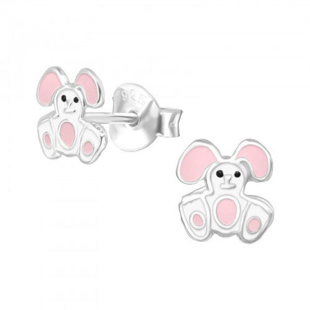 Children's Sterling Silver 'Bunny Rabbit With Crystal Bow' Stud Earrings