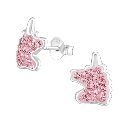 Children's Sterling Silver 'Rose Pink Sparkle Mermaid Tail' Stud Earrings