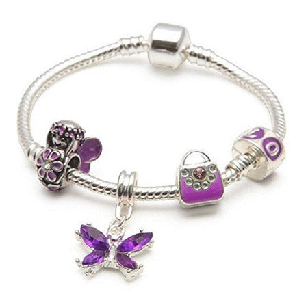 Children's Personalised Name 'Think In Pink' Silver Plated Charm Bead Bracelet