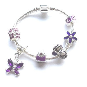 Children's 'Purple Fairy' Silver Plated Charm Bead Bracelet