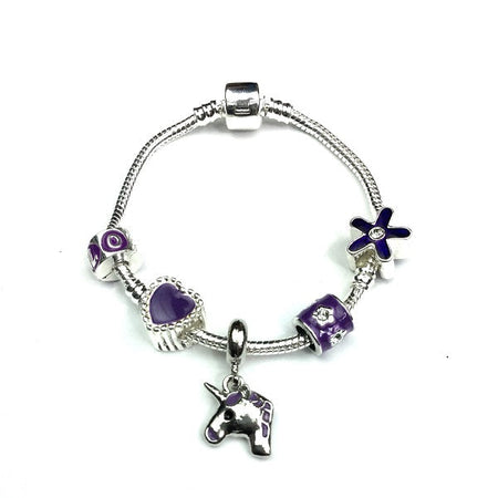 Children's 'Purple Fairy And Butterflies' Silver Plated Charm Bead Bracelet
