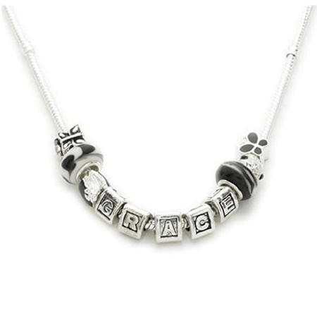Silver Plated 'Sparkly Silver' Charm Bead Necklace