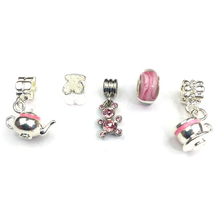 Set of 5 Silver Plated Purple Charms and Beads