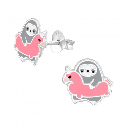 Children's Sterling Silver 'Sloth with Unicorn' Stud Earrings