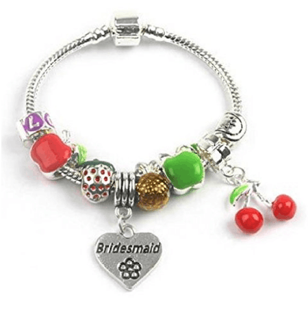 Adult's Bridesmaid 'Pink Me Up' Silver Plated Charm Bead Bracelet