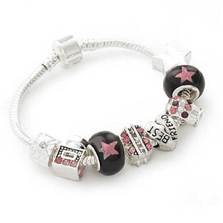 Teenager's 'October Birthstone' Rose Coloured Crystal Silver Plated Charm Bead Bracelet