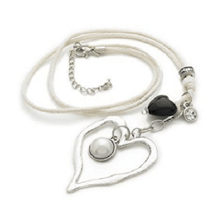 Silver Plated 'Midnight Sparkle' Black White Charm Bead Necklace