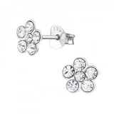 Children's Sterling Silver Clear Diamante Flower Stud Earrings