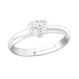 Children's Sterling Silver Adjustable Clear Diamante Heart Ring