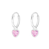 Children's Sterling Silver 'Pink Crystal Heart' Hoop Earrings