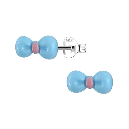 Children's Sterling Silver 'Blue Resin Bow’ Stud Earrings