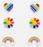 Children's Sterling Silver Set of 3 Pairs of 'Rainbow Themed' Stud Earrings