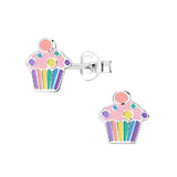 Children's Sterling Silver Colourful Cupcake Stud Earrings
