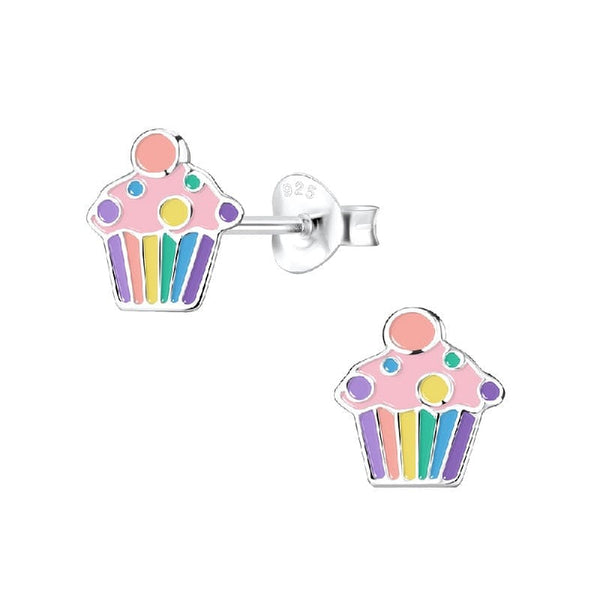 Children's Sterling Silver Colourful Cupcake Stud Earrings