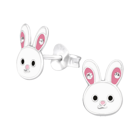 Children's Sterling Silver 'Floppy Eared Easter Bunny' Stud Earrings