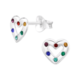 Children's Sterling Silver 'Multi-Coloured Sparkle Heart' Crystal Stud Earrings