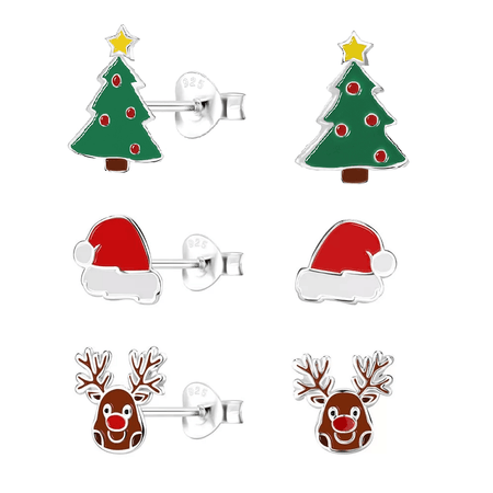Children's Sterling Silver Colourful Christmas Tree Stud Earrings
