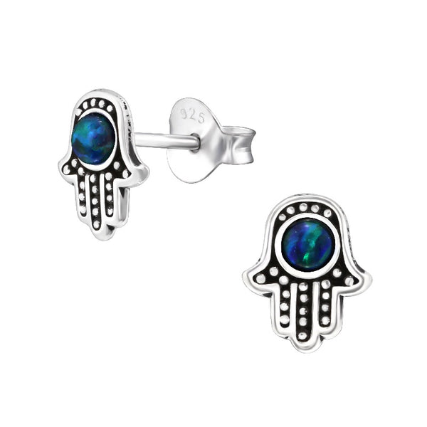Children's Sterling Silver Hamsa Hand / Hand of Fatima Stud Earrings