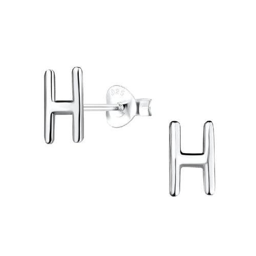 Children's Sterling Silver 'Letter H' Stud Earrings