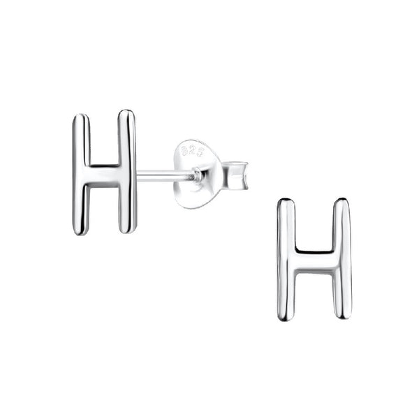Children's Sterling Silver 'Letter H' Stud Earrings