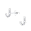 Children's Sterling Silver 'Letter J' Crystal Stud Earrings