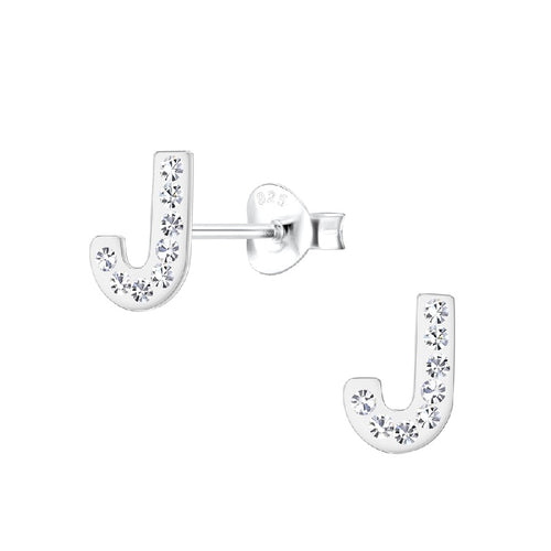 Children's Sterling Silver 'Letter J' Crystal Stud Earrings