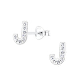 Children's Sterling Silver 'Letter J' Crystal Stud Earrings
